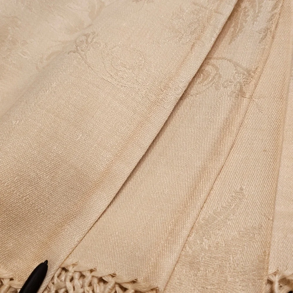Vintage Cream Damask Show Linen Towels Runner Hand knot 6